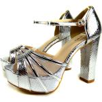 Silberne Elegante High Heels & Stiletto-Pumps mit Riemchen für Damen Größe 38 