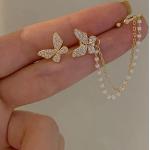 Elegante Schmetterling Ohrringe mit Insekten-Motiv aus Metall mit Strass für Damen 