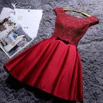Rote Unifarbene Elegante Ärmellose Mini Kurze Abendkleider aus Spitze für Damen Größe XS Große Größen zur Hochzeit für den für den Sommer 