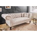 Chesterfield Design 3er Lounge Sofa PARIS 225cm champagner Samt 3-Sitzer inklusive Kissen