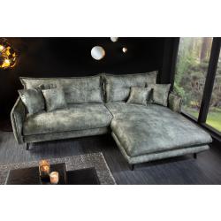 Design Ecksofa SHIVA 250cm moosgrün Microvelours Couch inklusive Zierkissen schwarze Füße