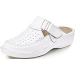 Weiße Damenclogs & Damenpantoletten mit Klettverschluss in Komfortweite aus Leder mit herausnehmbarem Fußbett Größe 42 
