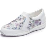 Weiße Blumenmuster Slipper in Komfortweite aus Nappaleder mit herausnehmbarem Fußbett für Damen Größe 39 