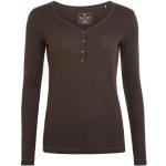 Braune Langärmelige Elkline Nachhaltige V-Ausschnitt V-Shirts mit Knopf aus Baumwolle für Damen Größe XS für den für den Frühling 