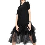 Reduzierte Schwarze Oversize Kurzärmelige Ellazhu Rundhals-Ausschnitt Shirtkleider aus Baumwollmischung für Damen Einheitsgröße für Partys für den für den Sommer 