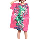 ellazhu Damen Kleid T-Shirt im Oversized-Stil mit mittleren Ärmeln, Rundhalsausschnitt und Druck GA1474 Rosa