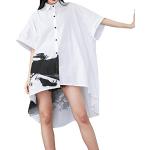 ellazhu Damen Übergrößte Sommer Bluse mit Fledermausärmeln und High-Low, Button-Down-Schnitt Hemdkleider GY1827