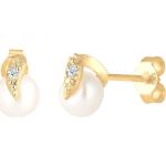 Reduzierte Goldene Perlenohrstecker glänzend aus Gelbgold 14 Karat mit Diamant mit Zertifikat für Damen 
