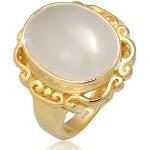 Goldene Vintage Elli Mondstein Ringe mit Ornament-Motiv aus Silber mit Mondstein für Damen Größe 52 