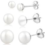 Weiße Elli Runde Perlenohrstecker aus Silber mit Echte Perle für Damen 