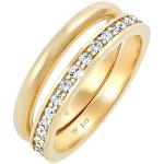 Goldene Elli Runde Goldringe aus Kristall mit Diamant für Damen Größe 58 2-teilig 