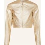 Goldene ELSY Mini Kurze Lederjacken mit Reißverschluss aus Leder für Damen für den für den Winter 