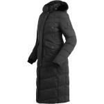 Schwarze Gesteppte Winddichte Atmungsaktive Maxi Damensteppmäntel mit Reißverschluss aus Leder mit Kapuze Größe XS 