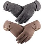 Reduzierte Khakifarbene Gefütterte Handschuhe für Damen Einheitsgröße für den für den Winter 