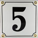 Weiße Zahl 5 Hausnummernschilder aus Emaille 