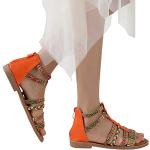 Orange Elegante Zehenstegsandalen mit Strass mit Riemchen aus Pelz für Damen Größe 41 für den für den Sommer 