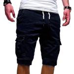 Schwarze Unifarbene Hip Hop Cargo-Shorts mit Reißverschluss aus Baumwollmischung für Herren für den für den Sommer 