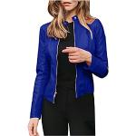 Blaue Batik Casual Maxi Rundhals-Ausschnitt Kurze Lederjacken mit Reißverschluss aus Veloursleder für Damen Größe XXL für den für den Herbst 