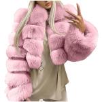 Rosa Unifarbene Oversize Mini Fleecejacken mit Kapuze mit Reißverschluss aus Pelz mit Kapuze für Damen Übergrößen für den für den Herbst 