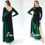 Emeraldfarbene Langärmelige Maxi Wasserfall-Ausschnitt Samtkleider aus Samt für Damen für den für den Herbst 