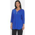 Blaue 3/4-ärmelige Emilia Lay Nachhaltige V-Ausschnitt Blusenshirts & Schlusen mit Reißverschluss aus Jersey maschinenwaschbar für Damen Größe XXL 