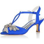 Blaue Offene Kitten-Heel-Absatz Peep Toe Pumps mit Strass für Damen Größe 36 
