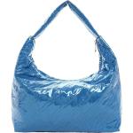 Blaue Vegane Damenschultertaschen & Damenshoulderbags mit Reißverschluss aus Kunstleder 