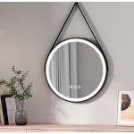 Schwarze Runde Badspiegel & Badezimmerspiegel 60 cm aus Kunstleder beschlagfrei 