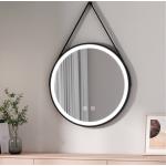 Schwarze Runde Badspiegel & Badezimmerspiegel 60 cm aus Kunstleder beschlagfrei 