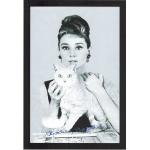 empireposter Audrey Hepburn Katze - Bedruckter Spiegel mit Kunststoff Rahmen in Holzoptik, Kult-Spiegel - Grösse 20x30 cm