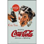 empireposter Coca Cola Coke Time - Bedruckter Spiegel mit Kunststoff Rahmen in Holzoptik, Kult-Spiegel - Grösse 20x30 cm