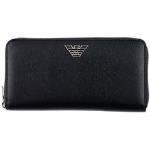 Schwarze Unifarbene Armani Emporio Armani Brieftaschen mit Reißverschluss aus Leder für Herren 