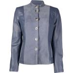 Reduzierte Marineblaue Armani Emporio Armani Maxi Stehkragen Kurze Lederjacken aus Veloursleder für Damen Größe L 