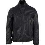 Reduzierte Schwarze Unifarbene Sportliche Armani Emporio Armani Maxi Kurze Lederjacken mit Reißverschluss aus Leder für Herren Größe 4 XL 