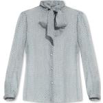 Reduzierte Graue Langärmelige Armani Emporio Armani Stehkragen Transparente Blusen & durchsichtige Blusen durchsichtig mit Knopf aus Seide für Damen Größe S 