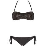 Emporio Armani Swimwear Damen Padded Band & Brazilian W/Bows Gold Sequins Shiny Lycra Bikini Set, Black, S