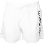 Emporio Armani Swimwear Men's Boxer Embroidery Logo Swim Trunks, White, 52