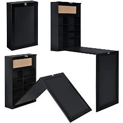[en.casa] Wandklapptisch Kläppen Wandschreibtisch Küchentisch Schreibtisch mit Regal klappbar platzsparend Schwarz
