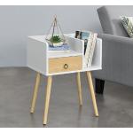 en.casa Nachttisch, Stylischer Beistelltisch »Gibbston« mit Schublade - 50 x 36 x 64cm - Weiß / Holzfarben, weiß