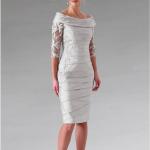 Halblangärmelige Bestickte Elegante Midi Schulterfreie Midikleider & knielange Kleider mit Reißverschluss aus Taft für Hochzeitsgäste für Damen 