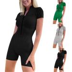Schwarze Kurzärmelige Playsuits & Kurze Overalls mit Reißverschluss aus Polyester für Damen Größe L für den für den Herbst 