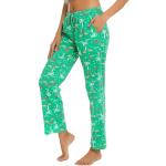 Grüne Batik Pyjamahosen lang mit Vogel-Motiv aus Baumwollmischung für Damen Größe L für den für den Herbst 