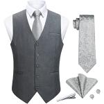 Reduzierte Silberne Unifarbene Elegante V-Ausschnitt Hochzeitswesten mit Halloween-Motiv mit Knopf für Herren Größe XXL für den Bräutigam 