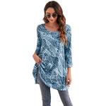 Blaue Casual 3/4-ärmelige Rundhals-Ausschnitt Tunika-Blusen für Damen Größe 5 XL für Partys für den für den Herbst 