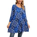 Reduzierte Blaue Casual 3/4-ärmelige Rundhals-Ausschnitt Tunika-Blusen für Damen Größe M für Partys für den für den Herbst 