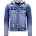 Reduzierte Blaue Oversize Jeansjacken mit Kapuze aus Baumwolle mit Kapuze für Herren Größe L 