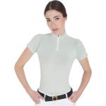 Reduzierte Grüne Kurzärmelige Kurzarm-Poloshirts mit Reißverschluss für Damen Größe L 