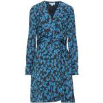 Reduzierte Royalblaue Blumenmuster Langärmelige EQUIPMENT Mini Winterkleider mit Reißverschluss aus Satin für Damen Größe M 