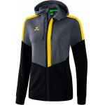 Erima Squad Damen Trainingsjacke mit Kapuze - schwarz/grau/gelb, 36