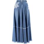 Reduzierte Blaue Ermanno Scervino Maxi Lange Jeansröcke mit Fransen mit Reißverschluss aus Spitze für Damen Größe M 